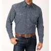 ROPER Men's Blue Four Leaf Print L/S -Western Cowboy Equipment Store 0300102252014a