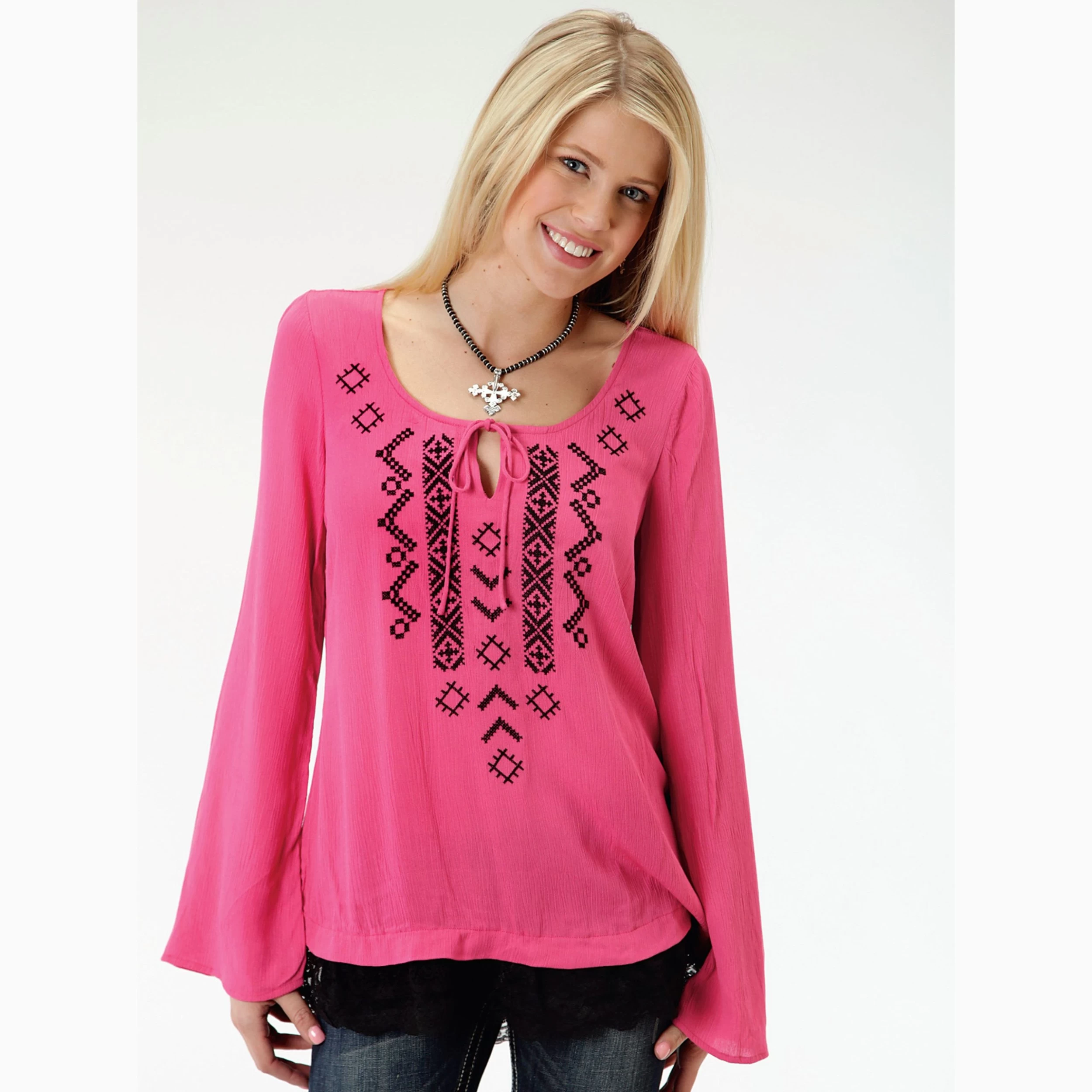 Karman Women's Pink And Black Aztec Long Sleeve Shirt 3 Karman Women's Pink And Black Aztec Long Sleeve Shirt