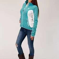Turquoise/White Fleece Jacket -Western Cowboy Equipment Store 0309807946150b