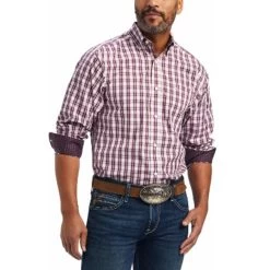 Ariat Men's White & Burgundy Plaid Long Sleeve