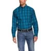 Ariat Men's Turquoise & Black Plaid Fitted Long Sleeve Shirt -Western Cowboy Equipment Store 10042330