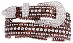 Women's Brown Gator Rhinestone Stud Belt