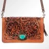 American Darling Tooled Leather W/ Turquoise Crossbody -Western Cowboy Equipment Store 117769 C