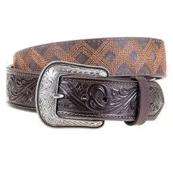 ROPER Men's Chocolate Zig Zag Stitched Belt