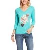 Ariat Women's Turquoise Thunderbird Rose Long Sleeve Tee -Western Cowboy Equipment Store 1280 2lrpc332bxP7