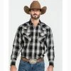 Men's Ely Black And White Plaid Long Sleeve Shirt -Western Cowboy Equipment Store 152029136 99
