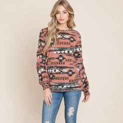 Blush Aztec Long Sleeve Top