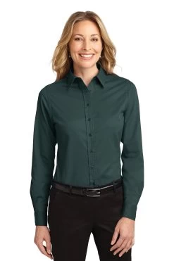 Women's Solid Dark Green Long Sleeve Shirt