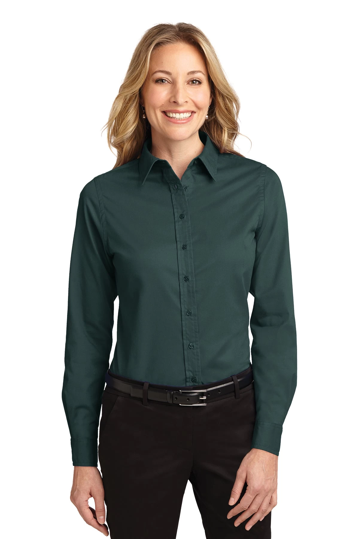 Women's Solid Dark Green Long Sleeve Shirt 3 Women's Solid Dark Green Long Sleeve Shirt