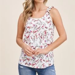 STACCATO Ivory Floral Ruffled Tank Top