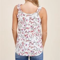 STACCATO Ivory Floral Ruffled Tank Top -Western Cowboy Equipment Store 17804Ab