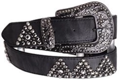 Women's Black Leather Belt With Studded Triangles