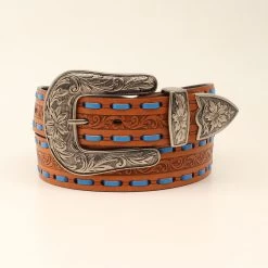 Women's Brown And Blue Floral Laced Belt