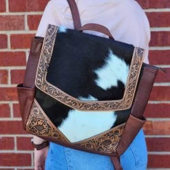 American Darling Brown Tooled Leather & Cowhide Backpack