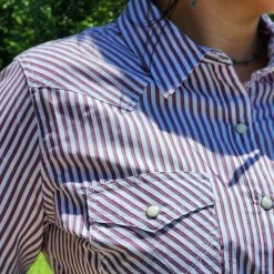 Wrangler Retro Pear Snap Red/Grey/White Stripe L/S -Western Cowboy Equipment Store 20230615 134932