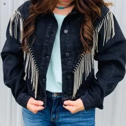 Denim Rhinestone Fringe Jacket -Western Cowboy Equipment Store 22154Jk