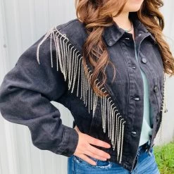 Denim Rhinestone Fringe Jacket -Western Cowboy Equipment Store 22154Jo