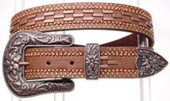 Women's Brown Rhinestone Metal Stud Belt