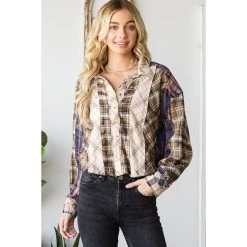 Mixed Plaid Cropped Shirt