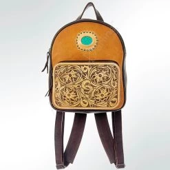 American Darling Tooled Leather W/ Turquoise Stone Backpack -Western Cowboy Equipment Store ADBG560