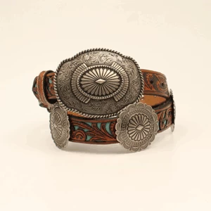 Ariat Ladies Floral Embossed Turquoise Belt 3 Ariat Ladies Floral Embossed Turquoise Belt