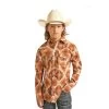 Boy's Rock & Roll Rust Aztec Print Long Sleeve Snap Shirt -Western Cowboy Equipment Store B8S3301