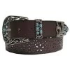 Women's Brown And Turquoise With Cutout Flower Design Belt -Western Cowboy Equipment Store BLT503 20