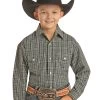 Boys Long Sleeve Green Black & White Plaid Snap Shirt 2 Boys Long Sleeve Green Black & White Plaid Snap Shirt -Western Cowboy Equipment Store C0S6067