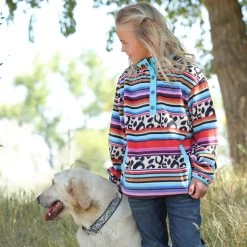 Cinch Girls Serape Leopard Fleece Pullover
