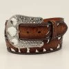 Angel Ranch Ladies Tan & Silver Floral Overlay Belt -Western Cowboy Equipment Store D140001908