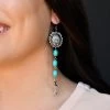Turquoise Drop With Silver Concho Earrings -Western Cowboy Equipment Store E699TQa