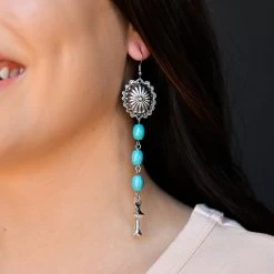 Turquoise Drop With Silver Concho Earrings