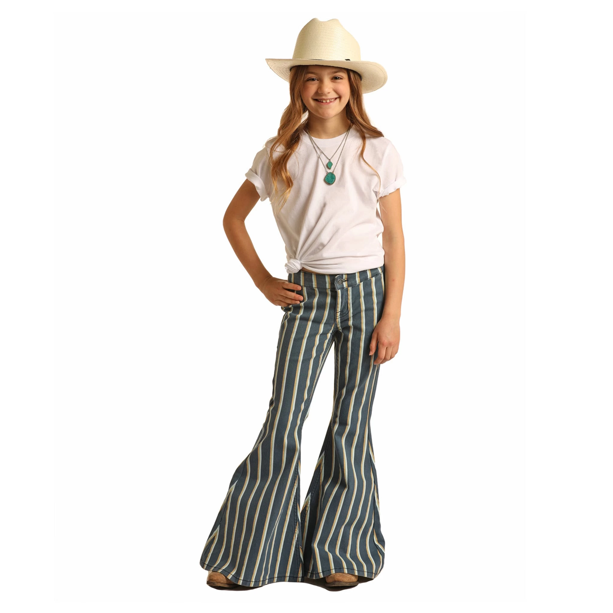 Girl's Rock & Roll Navy Stripped Bell Bottom Jeans 3 Girl's Rock & Roll Navy Stripped Bell Bottom Jeans