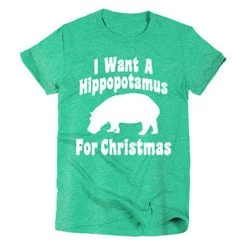 Heather Green Kid's Hippo For Christmas Tee