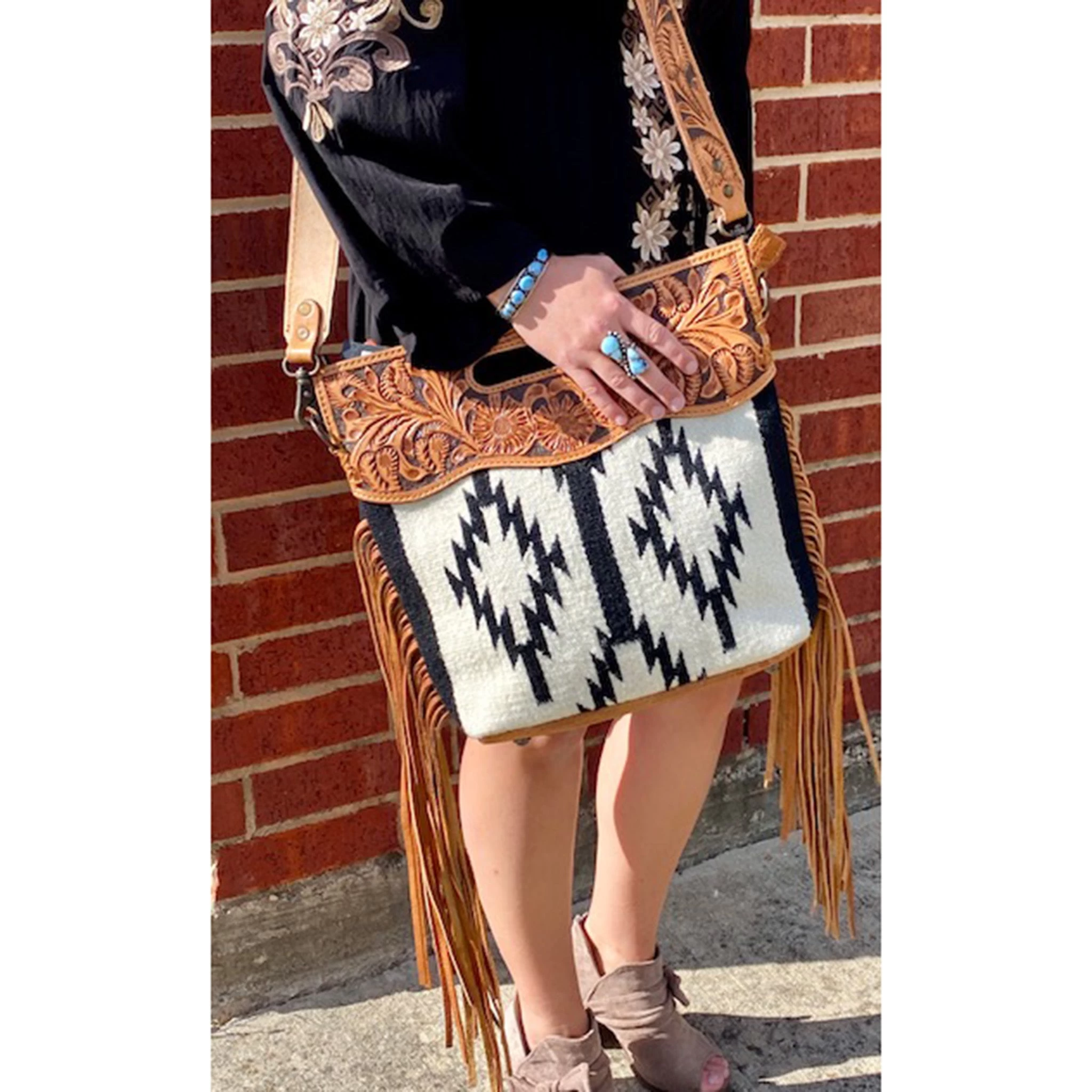 American Darling Black & White Aztec Crossbody 3 American Darling Black & White Aztec Crossbody