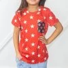 Girl's Star Sparkled Red Tee -Western Cowboy Equipment Store K7365B