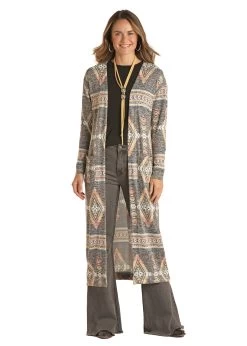 Panhandle Slim Ladies Long Sleeve Duster Brown/Orange/Green