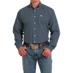 Cinch Navy Geometric Print Long Sleeve Shirt