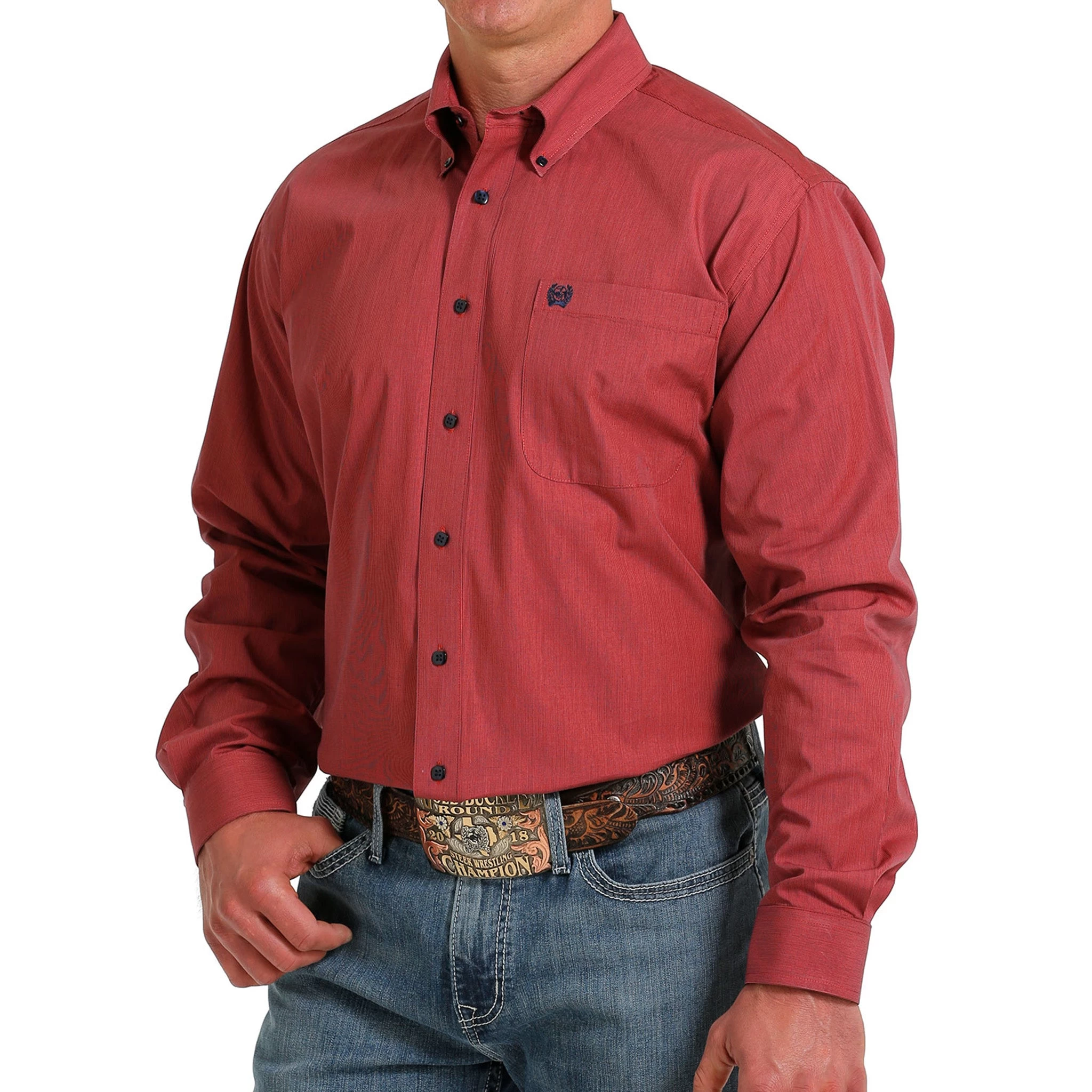 Men's Cinch Red Coral Striped Long Sleeve Shirt 4 Men's Cinch Red Coral Striped Long Sleeve Shirt - Image 2