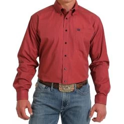 Men's Cinch Red Coral Striped Long Sleeve Shirt