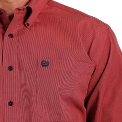 Men's Cinch Red Coral Striped Long Sleeve Shirt 7 Men's Cinch Red Coral Striped Long Sleeve Shirt -Western Cowboy Equipment Store MTW1105573 3