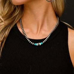 Navajo Pearl With Ivory & Turquoise Beaded Accent Necklace