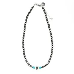 Navajo Pearl With Ivory & Turquoise Beaded Accent Necklace -Western Cowboy Equipment Store N1409b