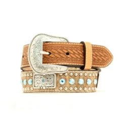 Nocona Boy's Blue Rhinestone Hair On Hide Basket Weave Belt