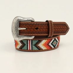 Nocona Youth Brown Basket Weave Beaded Belt