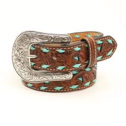 Kid's Brown And Turquoise Underlay Belt