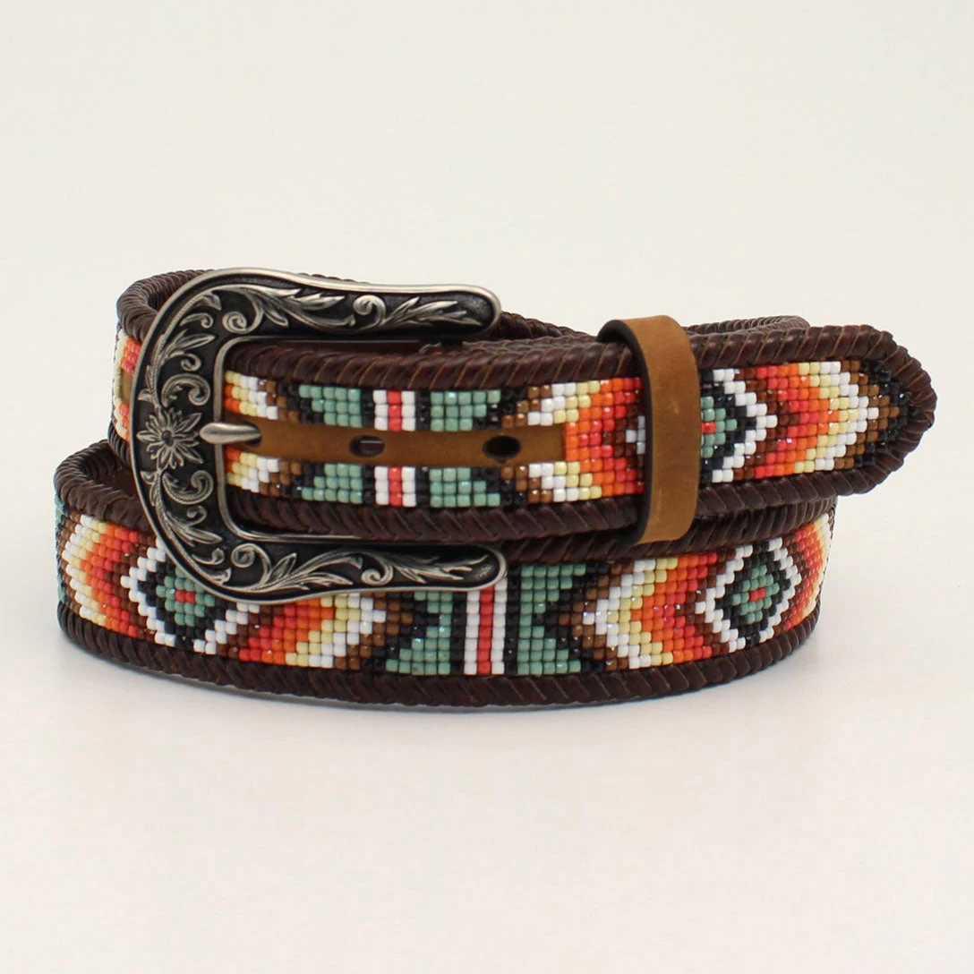 Nocona Ladies Brown Aztec Beaded Belt 3 Nocona Ladies Brown Aztec Beaded Belt