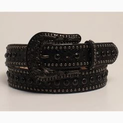 Women's Black Faux Snake Crystal Belt
