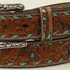 Nocona Tan Turquoise Underlay Lace Edged Belt -Western Cowboy Equipment Store Nocona Ladies Pierced Leather Belt prod 63280 l N3410433