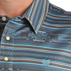 Panhandle Slim Men's Navy Aztec Polo -Western Cowboy Equipment Store PPMT51R0WZ A